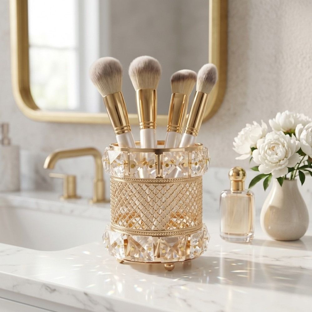 ゴールドメイクブラシホルダーオーガナイザー クリスタル豪華ペ - Luxury Skincare And Makeup Brands のレビューと価格